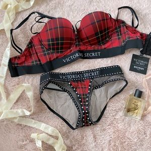 RARE Victoria’s Secret x Balmain Red Plaid Studded Lingerie Set 34C S